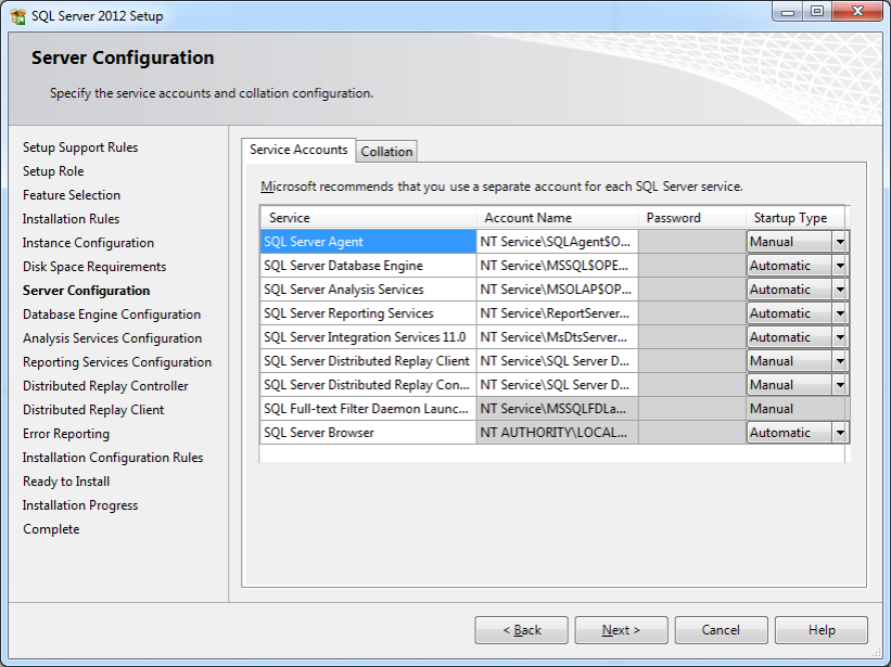Server Config Service Accounts