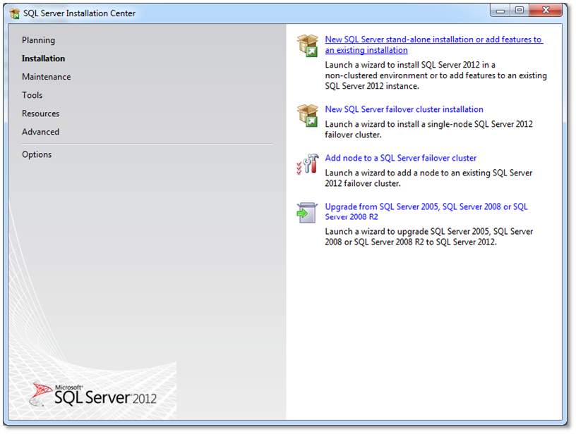 Sql Server Installation Center